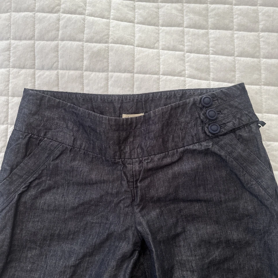 Брюки женские ELEENSES ANTHROPOLOGIE 10 укороченные темно-синие льняная смесь широкие штанины - Изображение 2 из 4