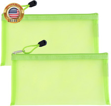 2PCS Green Nylon Mesh Cosmetic Bags Travel Makeup Organizer Pencil Case with Zip