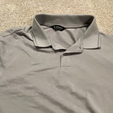 M Men's M Stretch Pique Polo Gray Solid Short Sleeve Collared Button