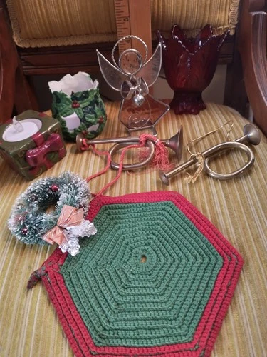 Mixed Lot 8 vtg. Christmas Ornaments Pot Holder Angel Tea Candle Holders Glass