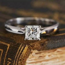 1.20Ct Princess Lab Created Diamond Solitaire Engagement Ring 14K White Gold FN