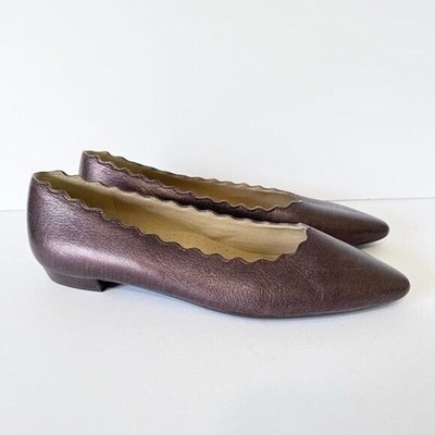 Van Eli Leather Scalloped Ballet Flats Size 8.5 Women's Metallic Brown Bronze