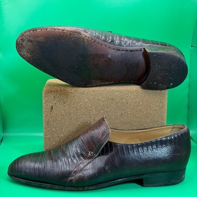VTG 80s A. Testoni Loafers Mens 11 Brown Alligator Lizard Skin Dress Shoes Italy