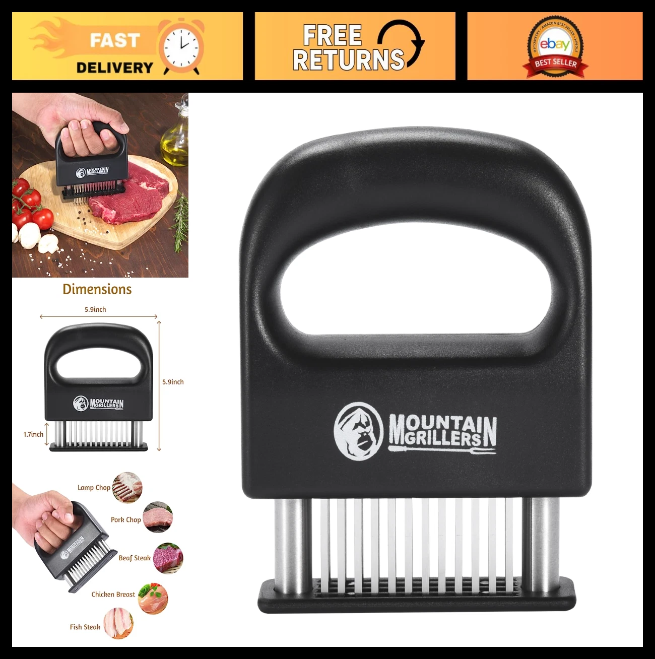 48-Blade Meat Tenderizer Tool - Premium Stainless Steel, Ergonomic Handle, Dishw