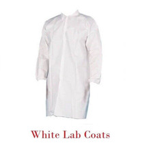 25 Disposable Lab Coats White PP Elastic Wrists No Pocket Size 2XL