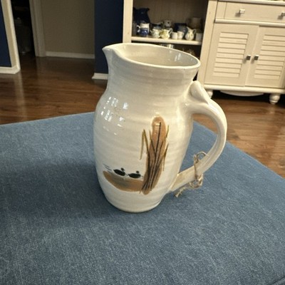 Wildflower Pottery Studio Artist Signed Thrown Pottery Pitcher Hand
