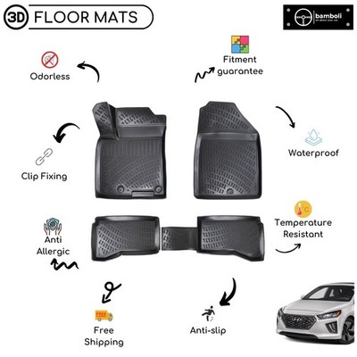 3D Molded Interior Car Floor Mat for Hyundai Ioniq Hybrid 2016-2020  Black