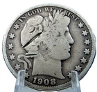 1908-0 Barber Liberty Head Half Dollar 50c Very Good 90% Silver  #SC75AGBE-2