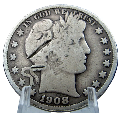 1908-0 Barber Liberty Head Half Dollar 50c Very Good 90% Silver  #SC75AGBE-2