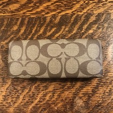COACH Signature Tan Brown Hard Clamshell Eye Glass Case 6 X 2.5