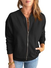 Womens Zip Up Sweatshirts Jackets Long Sleeve Casual Loose Outwear with Pocke...