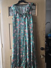 LOFT Women's Floral Maxi Dress Green/Multicolor Sleeveless Ruffle Neck 16