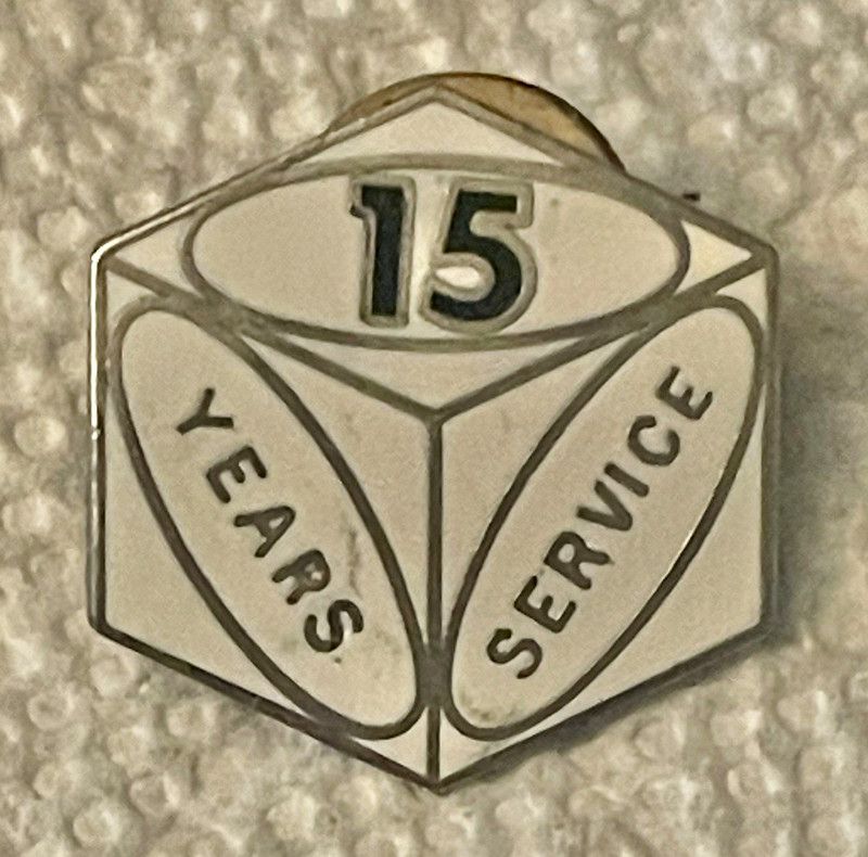 RARE 1980 Ace Supply Elgin Illinois 15 Years Service Lapel Pin White Enamel