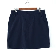 Tilley women Trek SKORT skirt size L stretch pull on solid navy lined zip pocket