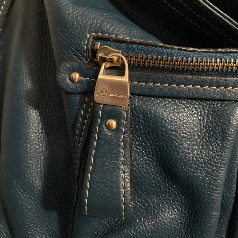 Bolso de Hombro B Makowsky Azul Teal Cuero Guijarro Suave Lg Holgado Hobo Foto 2 de 4