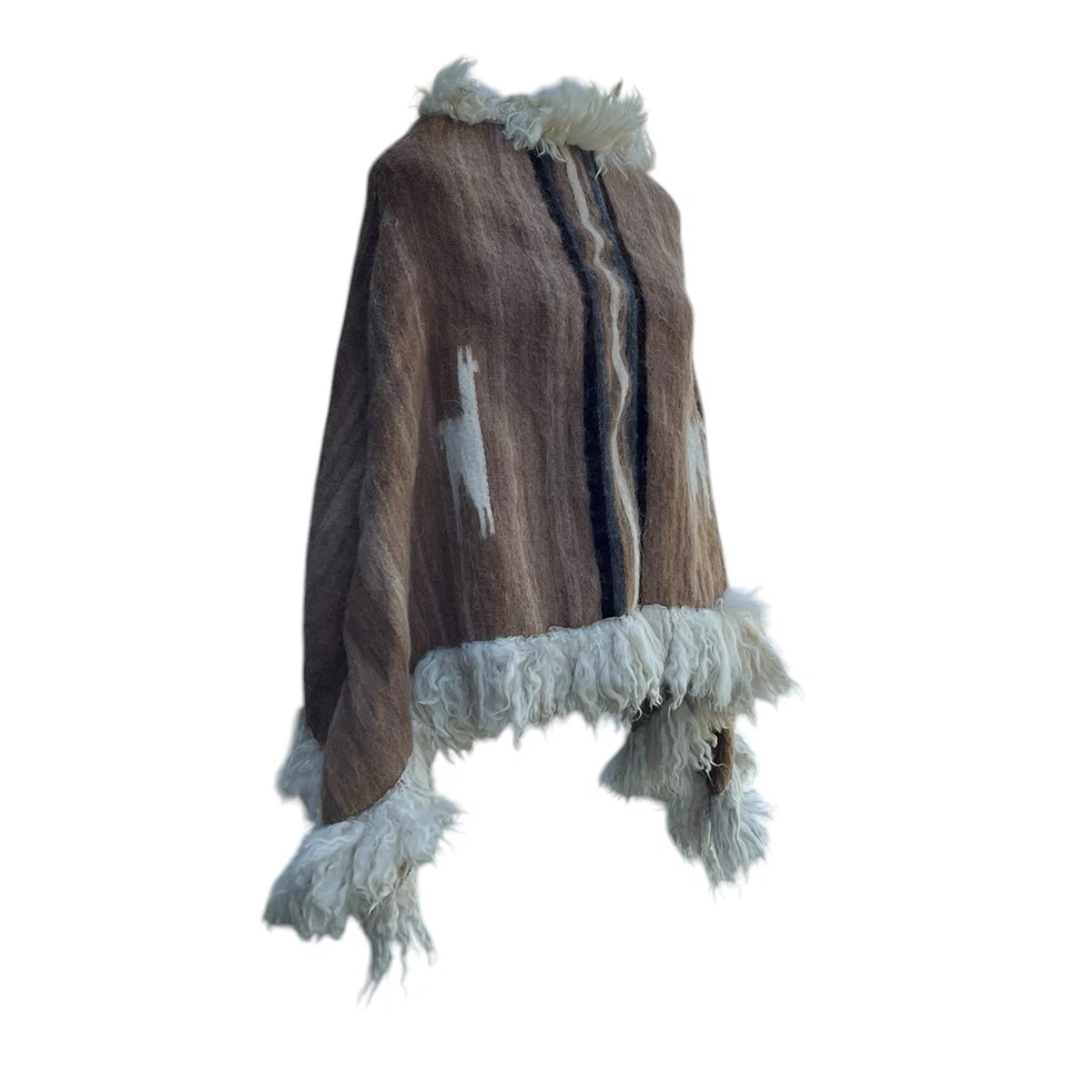 Poncho con capa de lana de alpaca OSFM boho hippie occidental vintage años 60 70 para mujer Foto 3 de 4