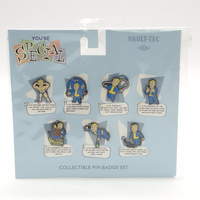 Fallout Vault-Tec Collectible Vault-Boy You're Special 7-Pin Badge Set.  Sealed