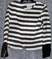 Claudie Pierlot Women’s Striped Zip-up Jacket W/leather Cuffs- Size 40.new