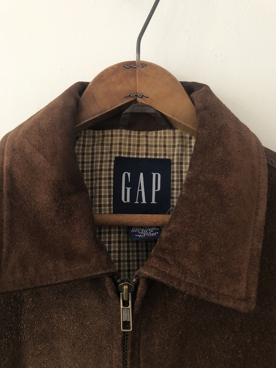 VTG 90s Y2K Gap Suede Leather Bomber Zip Up Jacket Brown