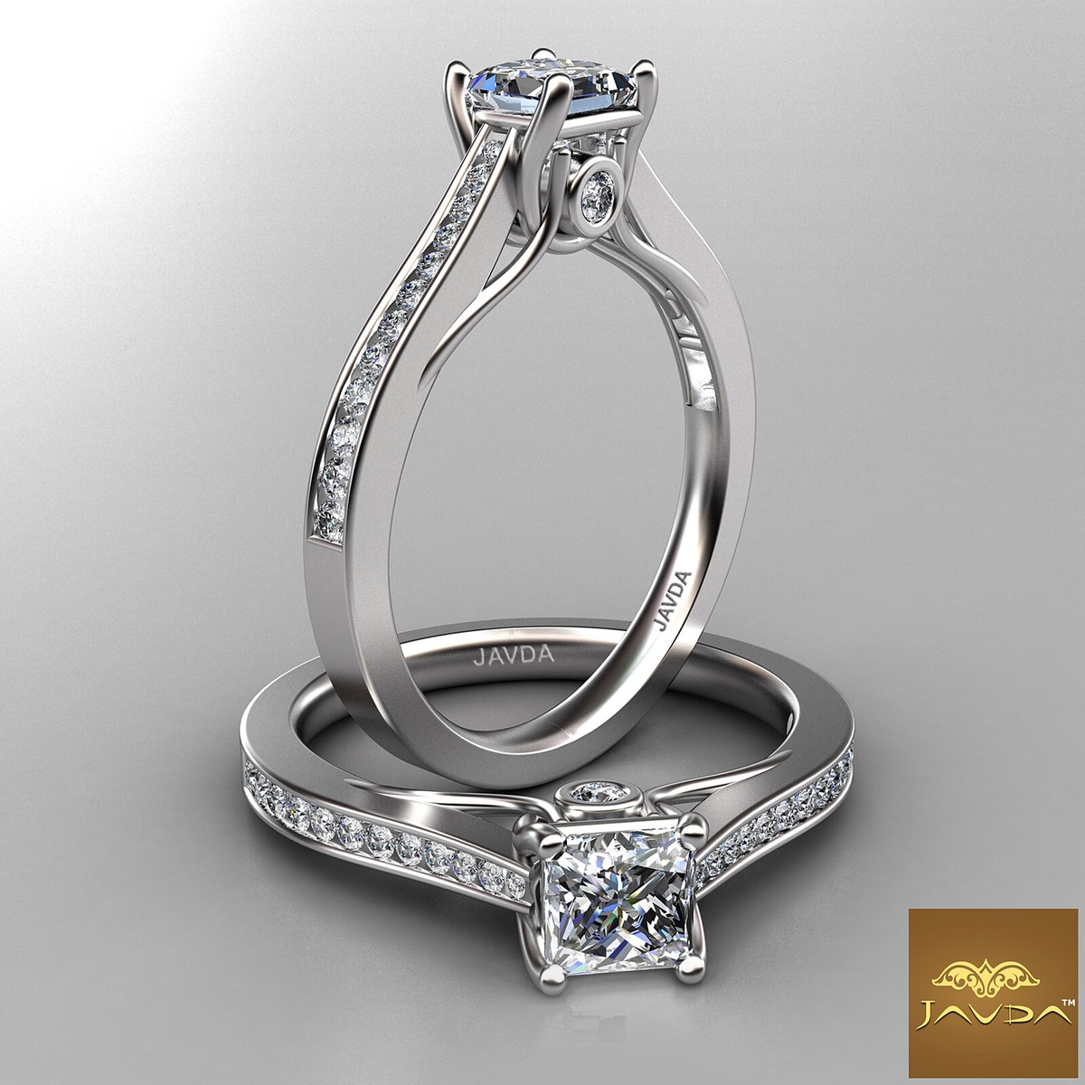 Trellis Bezel Channel Set Princess Diamond Engagement Ring GIA E