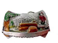 1981 Bergamot Brass Works E-86 Logger Lumberjack Axe Belt Buckle Color Vintage