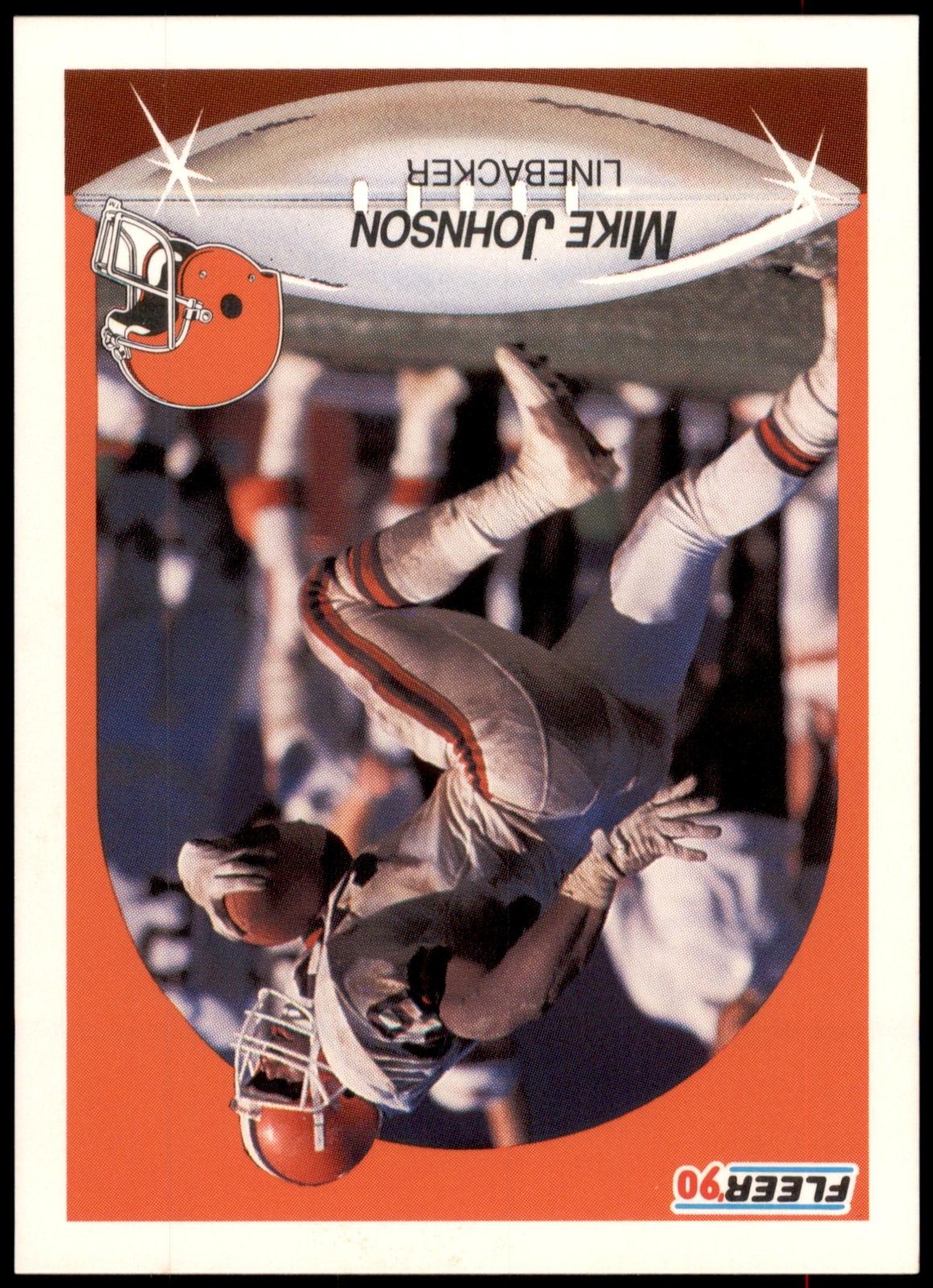 Mike Johnson #50a 1990 Fleer Lower right star of AFC logo aligned with blue