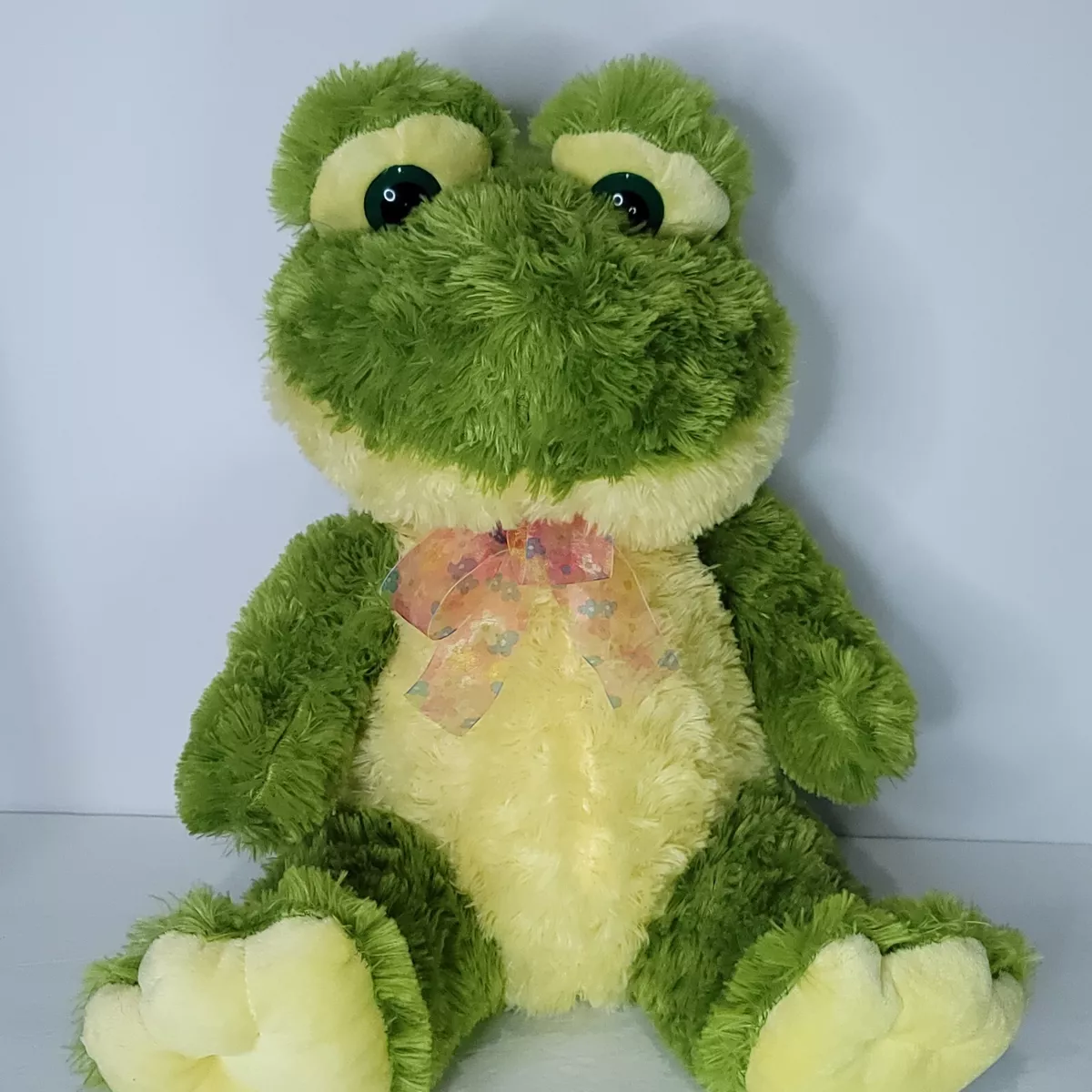 Plush Frog Yellow Green Pink Flowers Bow Tie Large Giant Stuffed