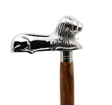 Vintage Brass Chrome Lion Head Handle Wooden Walking Stick Cane Antique Gifts