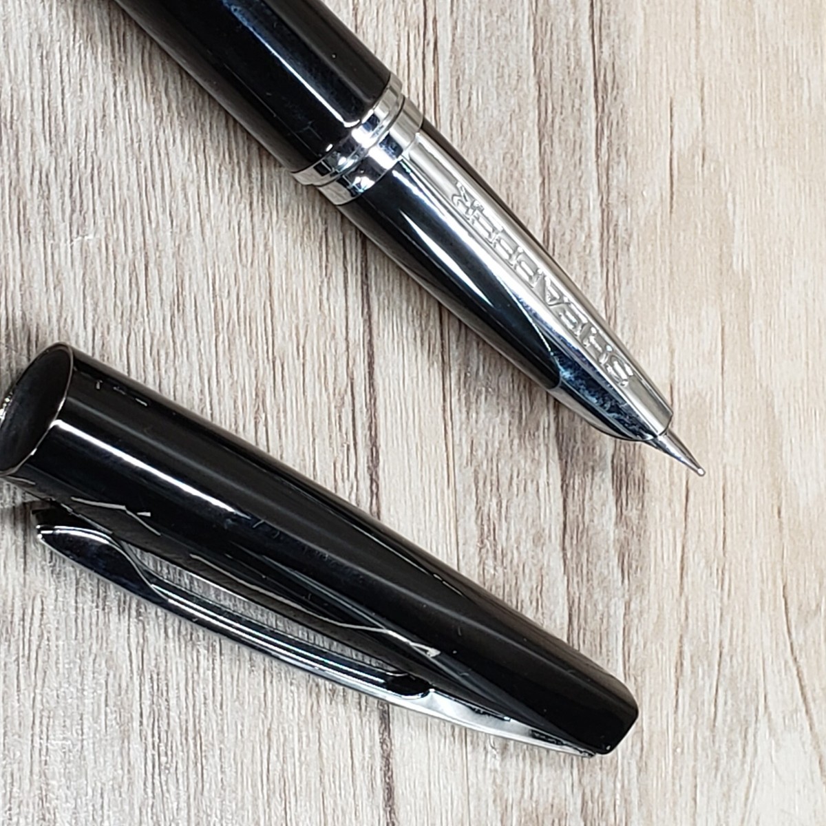 Sheaffer Vintage Fountain Pen Square Ends Black Silver Tone Sheaffer Vintage Fountain Pen Square Ends Black Silver Tone