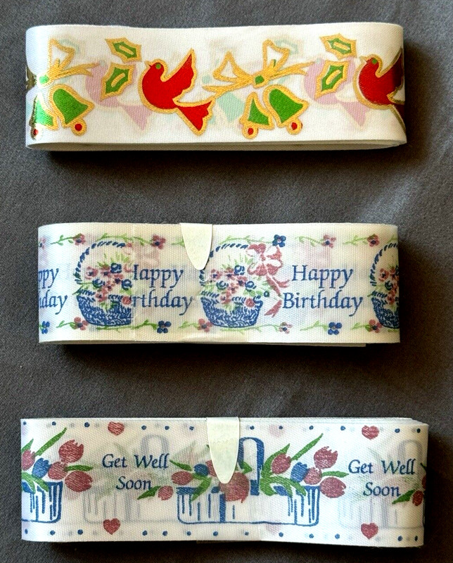 NEW Vtg GET WELL, HAPPY BIRTHDAY, CHRISTMAS Floral Ribbon Craftss Gifts Florist