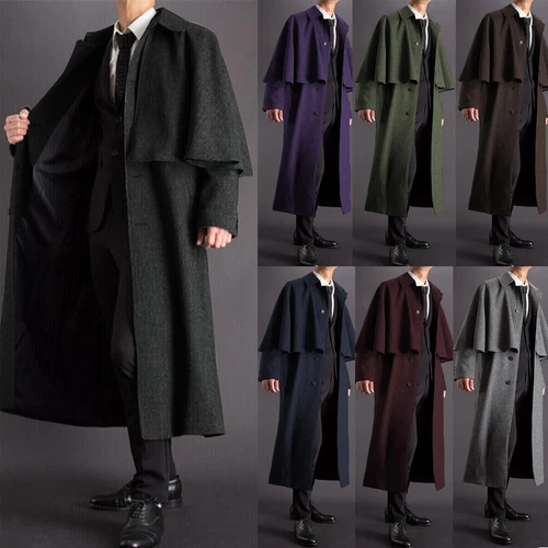 British Wool Blend Men's Long Overcoat with Cape Winter Warm Coat Outdoor Wear - Picture 1 of 29