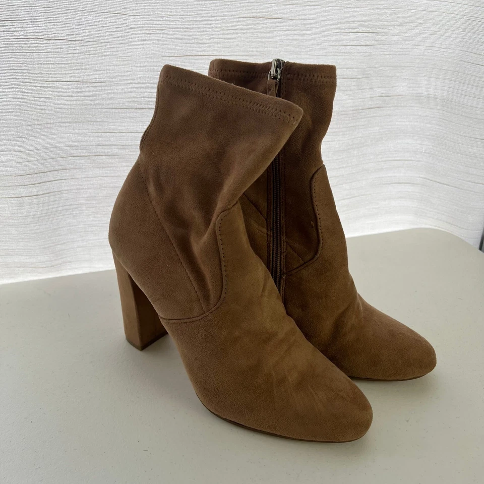 Steve Madden Edit Ankle Boots Womens 8M Brown Faux Leather Zip High Block Heel - Image 2 of 4
