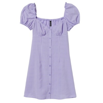 H&M Divided Gingham A Line Square Neck Ruffle Mini Dress Purple Size