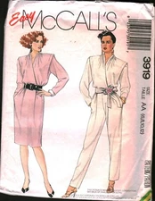 3919 Vintage McCalls SEWING Pattern Misses Dress Jumpsuit Tie Belt 1980s Easy 12