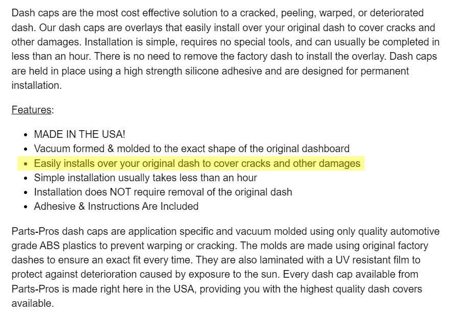 New Black Accu-Form Molded Dash Cap / FOR 1976-1980 DODGE ASPEN PLYMOUTH VOLARE - Image 2 of 3