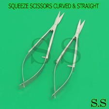 4" spring SQUEEZE scissors CURVED & Straight embroidery beading