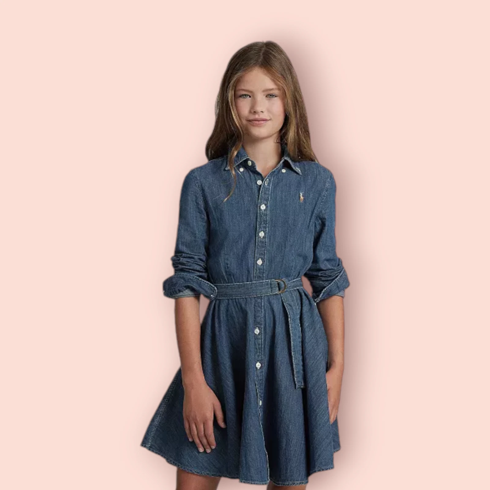 Polo Ralph Lauren Girls' Indigo Denim Belted Shirt Dress Size 14