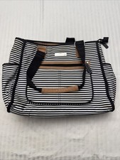 Bananafish Women's Diaper Bag Leather Black Stripes With Changing Pad