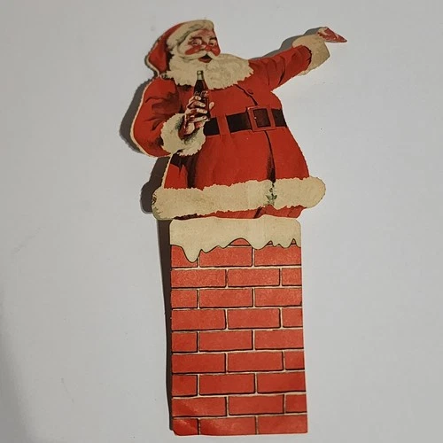 Vintage Coca Cola Coke Paper Santa Decoration  7" 1950s
