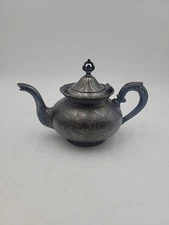 Antique Quadruple Plate Etched Teapot Van Bergh S P Co NY Patd Stamp May 10 1898