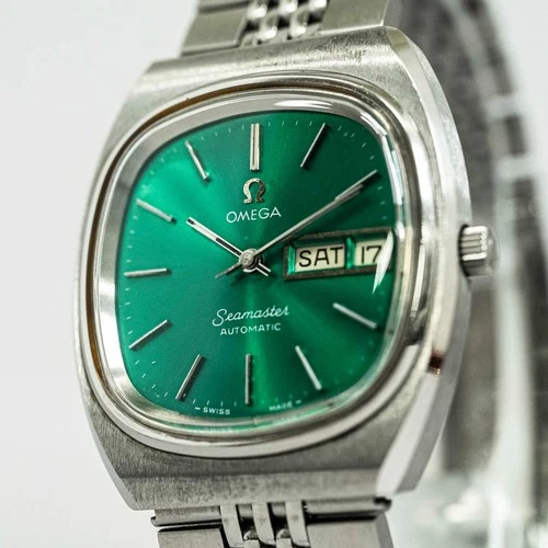 Vintage 1982 *NEAR MINT* OMEGA Seamaster Cal.1020 AT Day/Date Green 36mm Mens TV