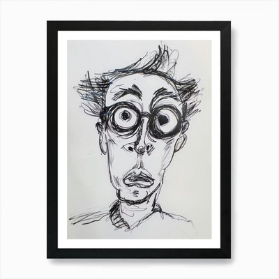 Gesicht eines Mannes mit Brille Kunstdruck gerahmt Wandbild Poster Leinwanddruck Bild