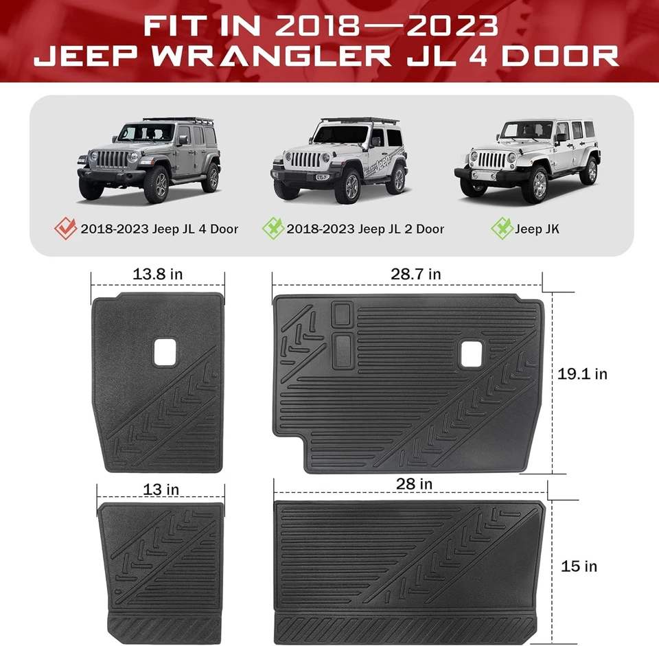 Rear Seat Back Protectors Mat for 2018-2023 Jeep Wrangler JL 4 Door, 4 PCS - Image 4 of 4