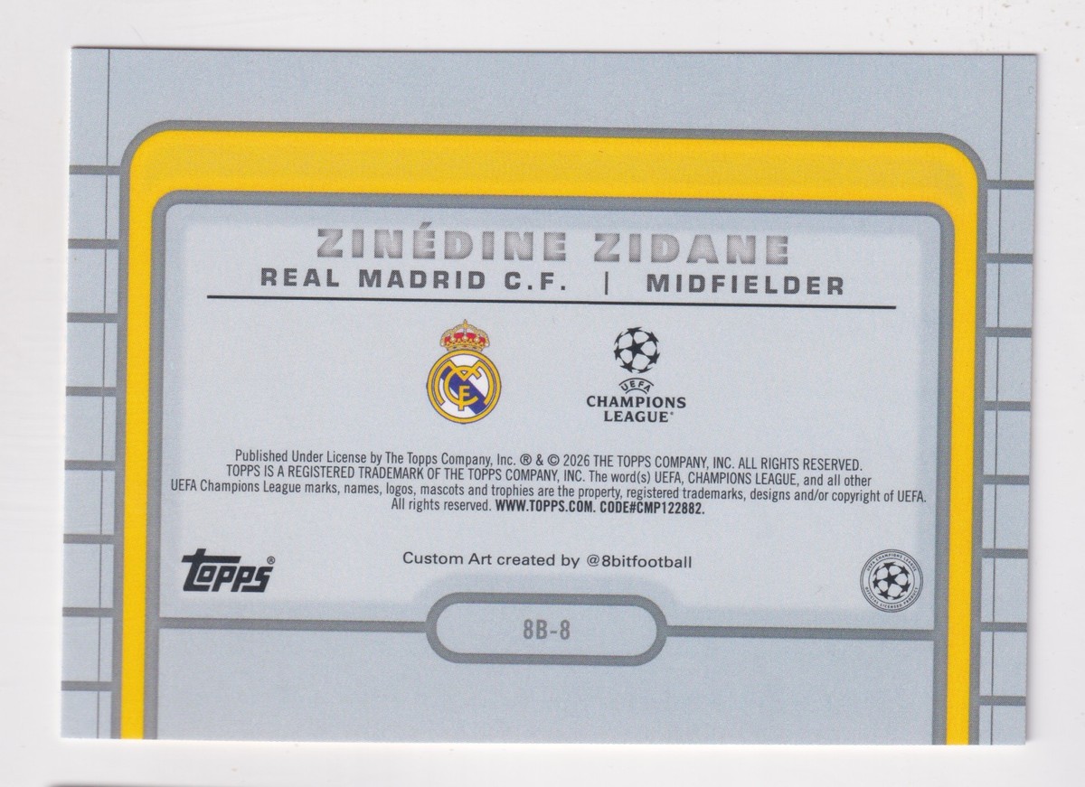 2025-26 Topps UEFA Flagship 8-BIT SHOTS #8B-8 ZINEDINE ZIDANE Real