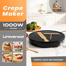 SUPERLEX 30CM Electric Crepe & Pancake Maker Machine Hot Plate Non Stick 1000W