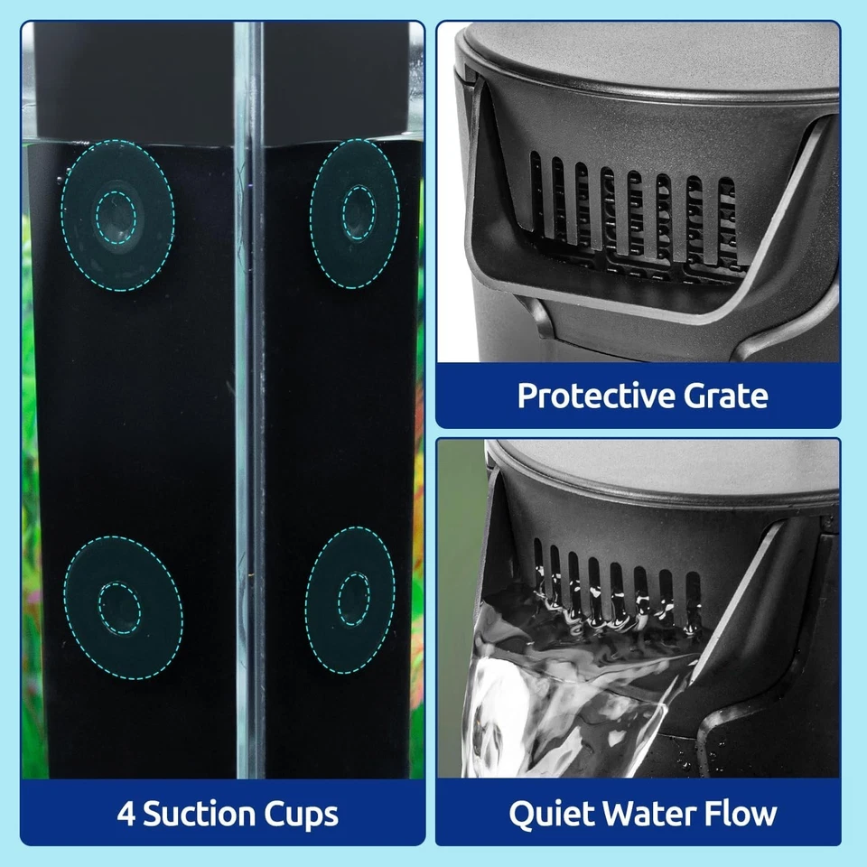 Turtle Tank Filter Aquarium Corner Internal Filter, 92GPH Low Water Level Aquari - Image 3 of 4