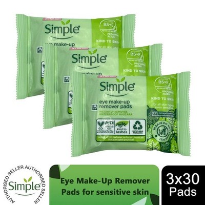3x von 30 Pads Simple Kind to Skin Augen Make-Up Entferner Pads mit Pro-Vitamin B5