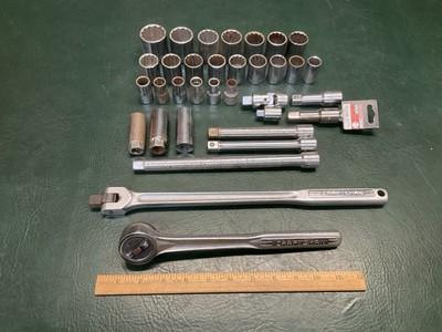 #ad Vintage Craftsman 1 2quot; Drive V SAE Socket Set w Wrench Extensions Breaker $48.00