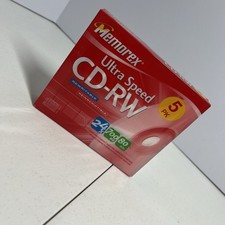 Memorex 5 Pack Rewritable Ultra Speed CD-RW 24x 700mb, 80 mins, New Sealed