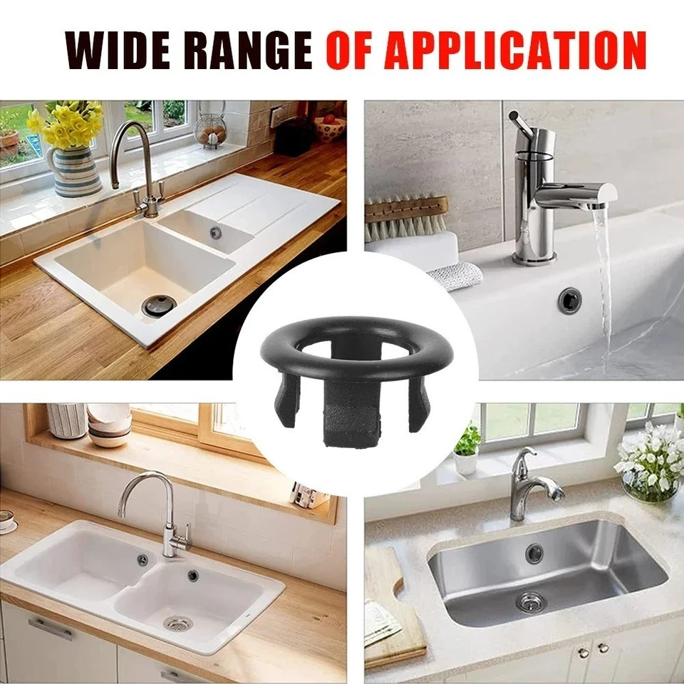 2Pcs Bathroom Basin Sink Overflow Ring Chrome Hole Cover Cap Inserts,Round. - Image 4 of 4